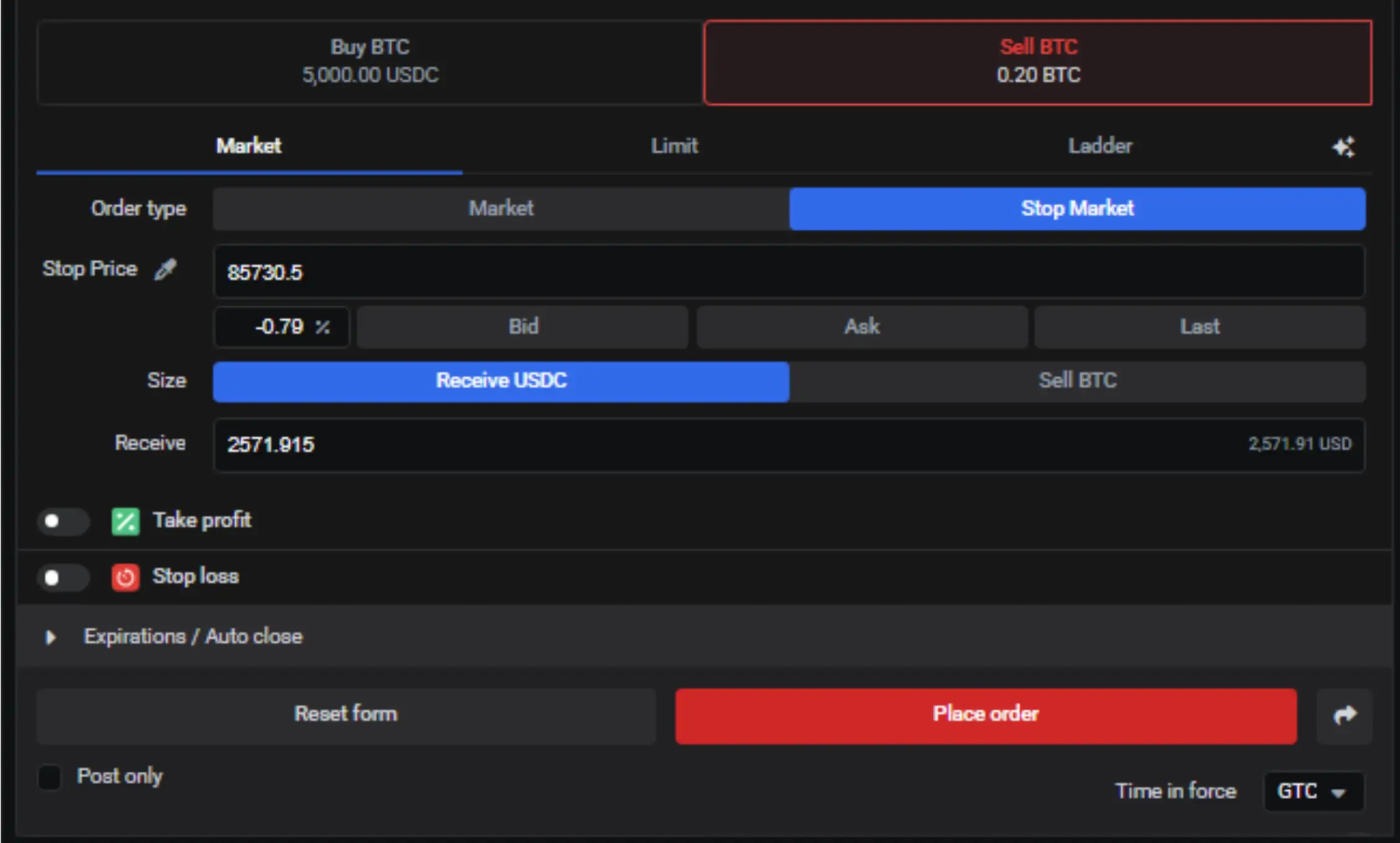 Placing a Stop-market Order