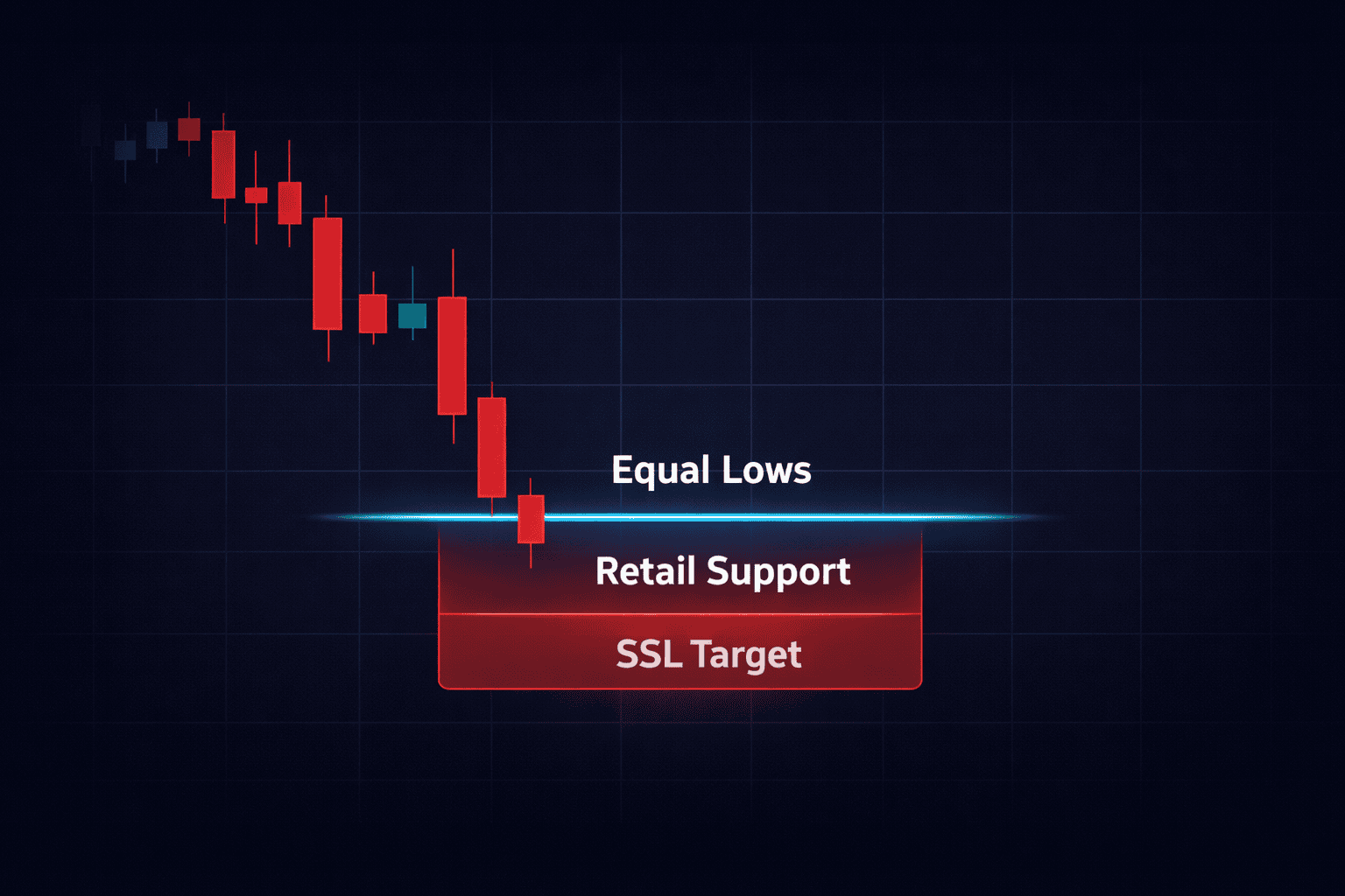 Trading chart mockup highlighting equal lows and sell side liquidity targets