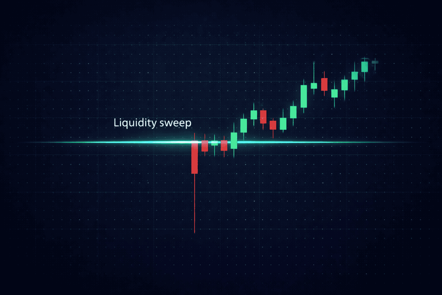 3D isometric chart illustrating a liquidity sweep candlestick pattern and reversal