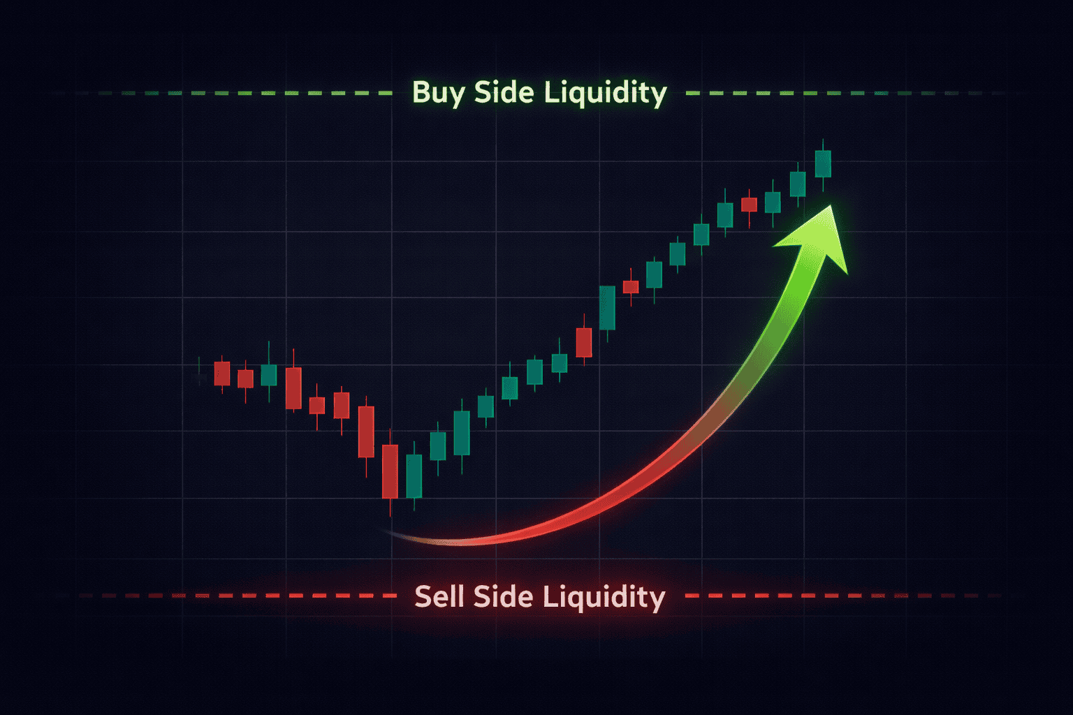 Chart illustrating price flow from sell side to buy side liquidity